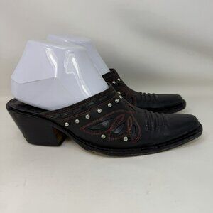 Cole Haan Morgan Leather Embroidered Cowboy Mule Black Red Women’s Size 6